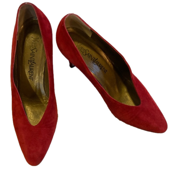 Yves Saint Laurent vintage red suede pumps - Picture 1 of 6